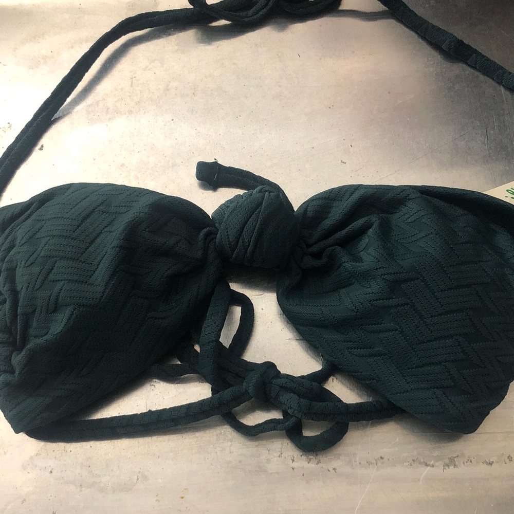 aerie Dark Green Textured Bandeau Bikini Top